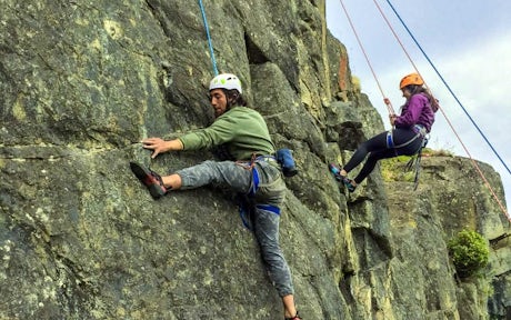 Rock climbing at Puma Cave, Torres del Paine, Patagonia, Chile