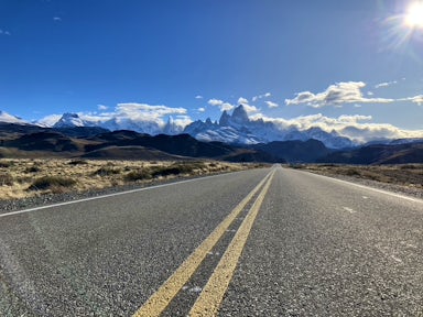 View of FitRoy mountain skyline from the road to El Chalten